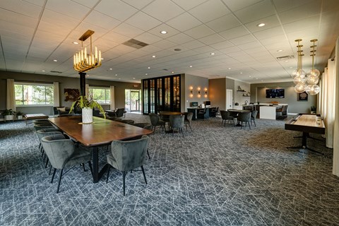 Foxboro Apartments clubhouse with a spacious dining area