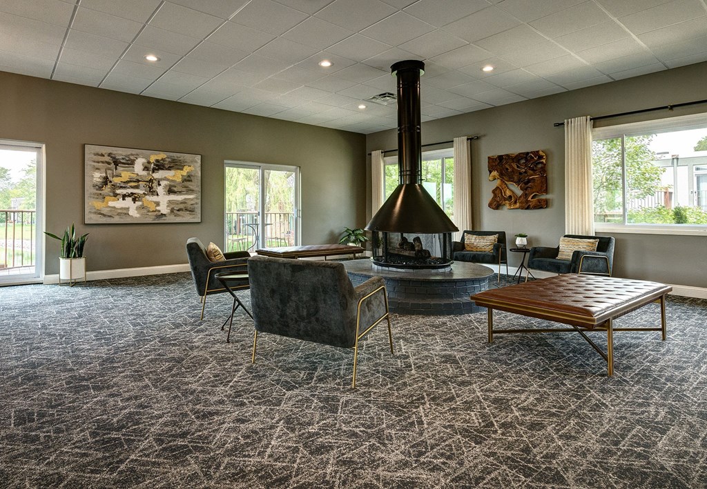 lounge area in the Foxboro Apartments clubhouse