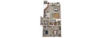 A floor plan of a house with a kitchen, living room, and bedrooms.