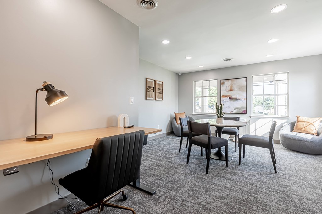 desk in the community lounge at Littlestone Apartments