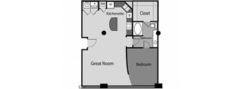 a floor plan of a small apartment with a bedroom and a living room