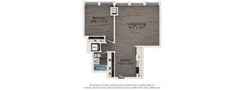 A1 one bedroom floor plan of an Atrio apartment in Chicago