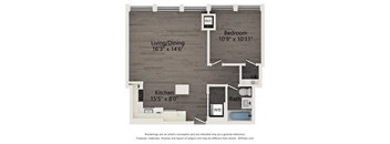 A2 one bedroom floor plan of an Atrio apartment in Chicago
