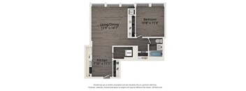 A3 one bedroom floor plan of an Atrio apartment in Chicago