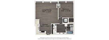 A4 one bedroom apartment floor plan at Atrio in Chicago