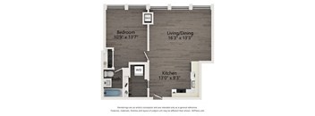 A5 one bedroom apartment floor plan at Atrio in Chicago