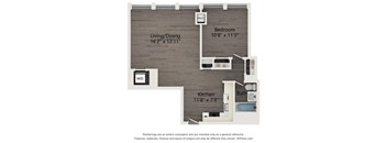 A6 one bedroom floor plan of a Chicago apartment at Atrio