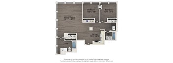 B3 two bedroom apartment floor plan at Atrio in Chicago