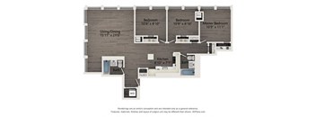 C2 three bedroom apartment floor plan at Atrio in Chicago
