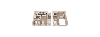 A top down view of a two bedroom apartment.