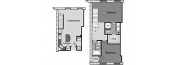 a floor plan of a room with a bathroom and a bedroom