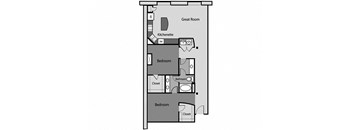 a floor plan of a room with a bedroom and a bathroom