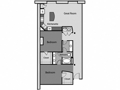 a floor plan of a room with a bedroom and a bathroom