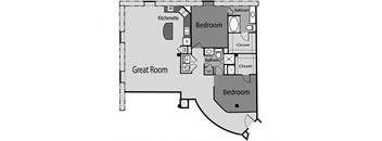 a floor plan of a room with a bedroom and a living room