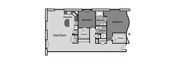 a floor plan of a house with a great room and a bedroom