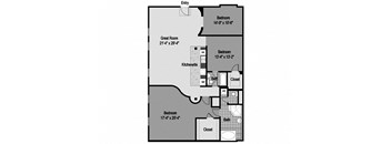 a plan of a room with triangles on the floor and a closet with a door