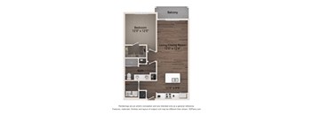 A diagram of a room with a bedroom, living/dining room, and bathroom.