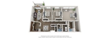 Cyprus Three Bed Two Bath Floor Plan at Valley Creek Apartments , Minnesota
