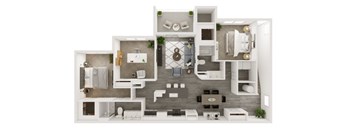 A floor plan of a small apartment with a kitchen, living room, and bathroom.