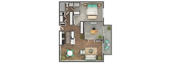 The Bennington's Eight 72 Den floor plan of a one bedroom apartment in Bensenville, IL
