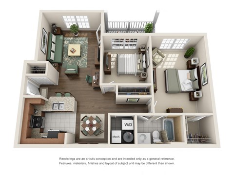 Hampton two bedroom apartment floor plan at Green Trails in Lisle, IL