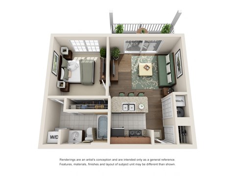 Nottingham one bedroom apartment floor plan at Green Trails in Lisle, IL