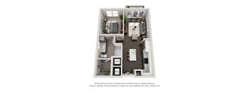 a 3d floor plan of a 1 bedroom apartment
