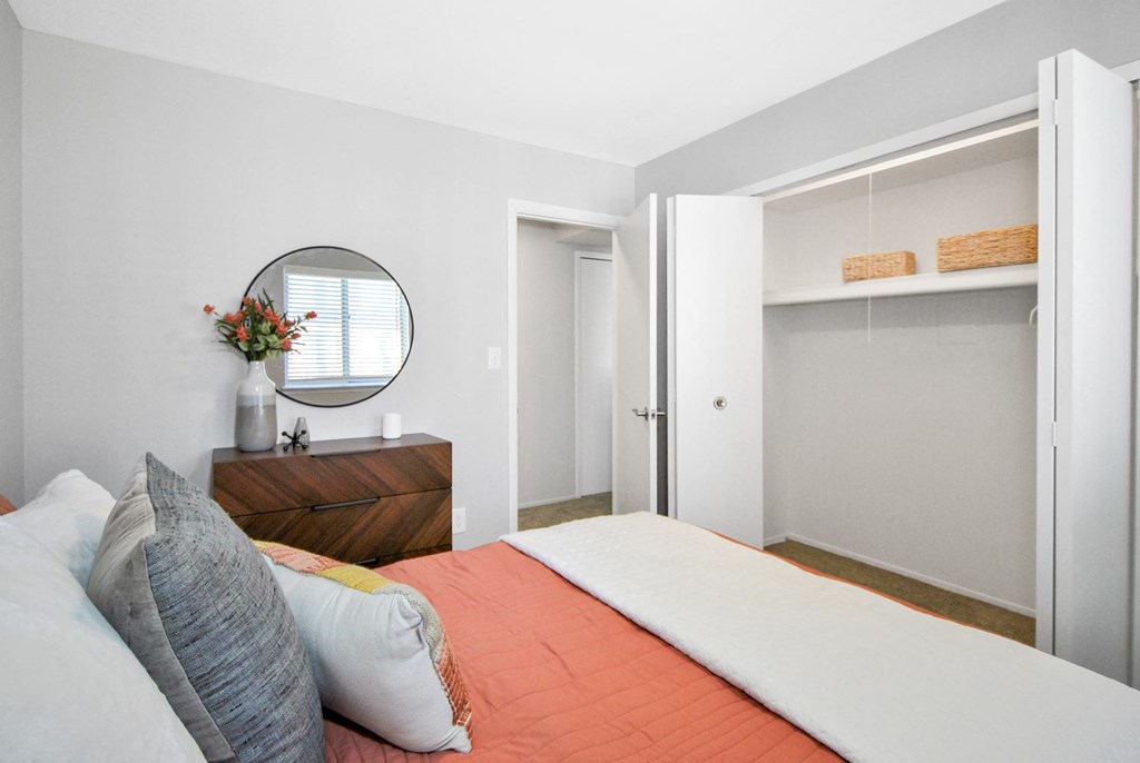 The Maxwell apartment home bedroom and open closet