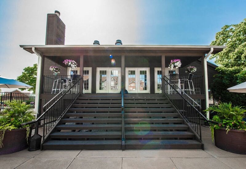 the front of a building with stairs