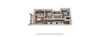 A 3D floor plan of a house with labeled rooms.