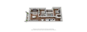 A 3D floor plan of a house with labeled rooms.
