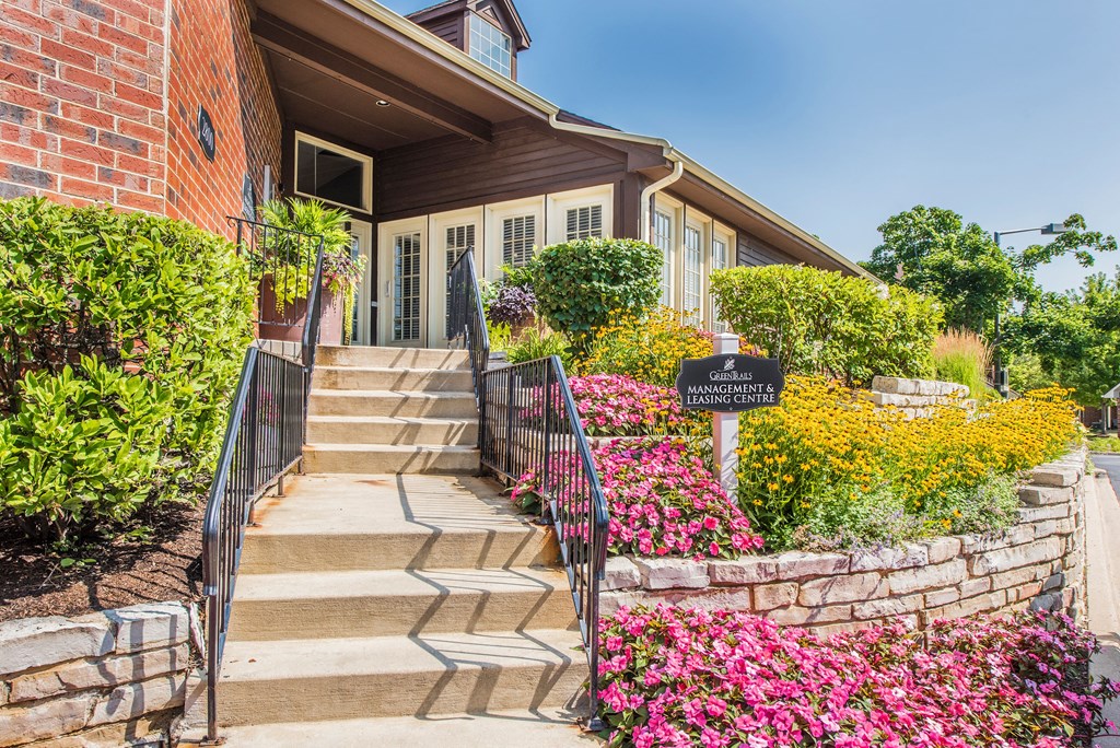 stairs leading to the Green Trails Apartments clubhouse
