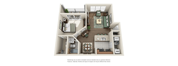 A floor plan of a house with a kitchen, living room, and bathroom.