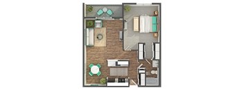 The Bennington's Seven 70 floor plan of a one bedroom apartment in Bensenville, IL