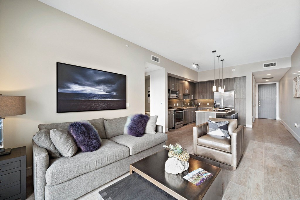 a living room with a couch and a coffee table