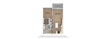 a floor plan of a studio apartment with a bedroom and a living room