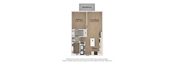 a floorplan of a studio apartment with a bedroom and a living room