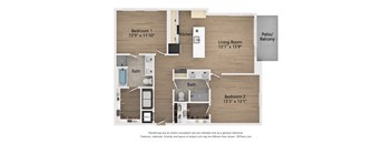 a floor plan of a studio apartment with a bedroom and a living room