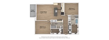 a floor plan of a studio apartment with a bedroom and a living room