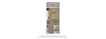 a floor plan of a studio apartment with a bedroom and a closet