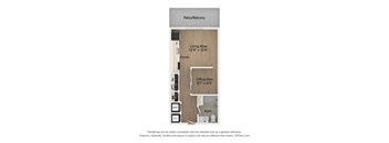 a floor plan of a small apartment with a bedroom and a bathroom