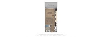 a floorplan of a studio apartment with a bedroom and a closet