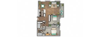 The Bennington's Ten 30 floor plan of a two bedroom apartment in Bensenville, IL