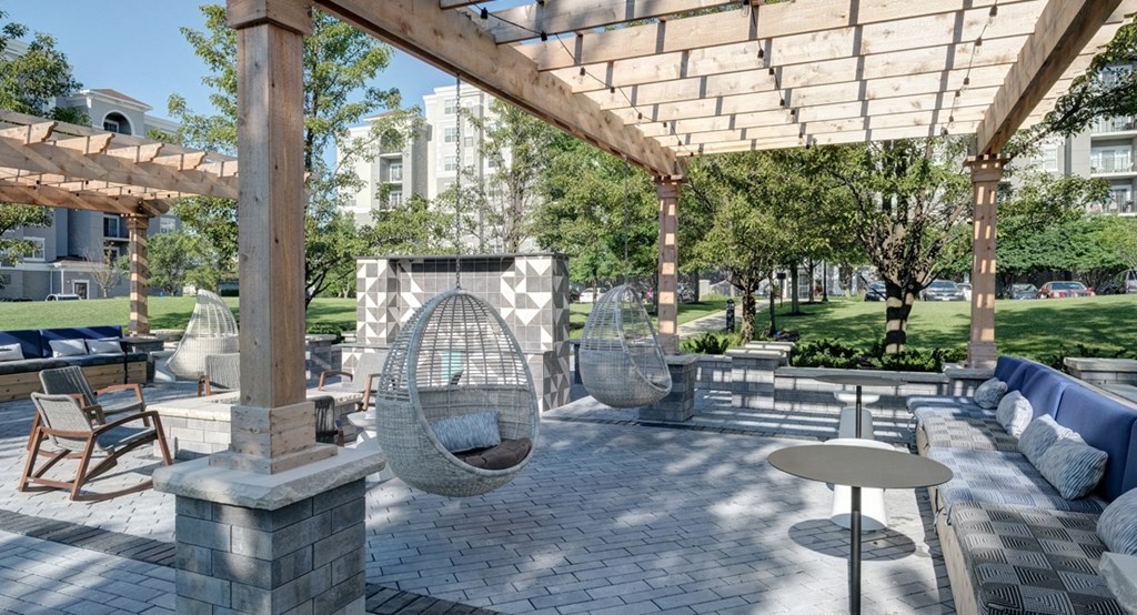 Covered patio and lounge outside The Mil'Ton in Vernon Hills