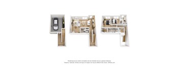 Three different floor plans of a house are shown.