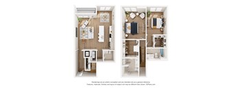 A set of four images showing different layouts of a small apartment.