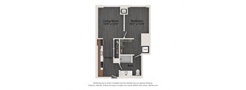 a renovated floor plan with a bedroom and a living room