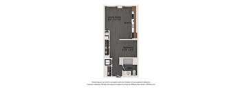 a floor plan of a studio apartment with a bedroom and a living room