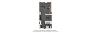 a floor plan of a studio apartment with a bedroom and a living room