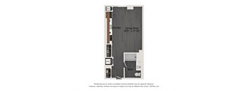 a stylized floor plan of a studio apartment